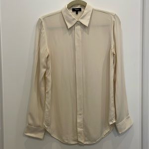 Theory Cream Off White Silk Button Down Blouse